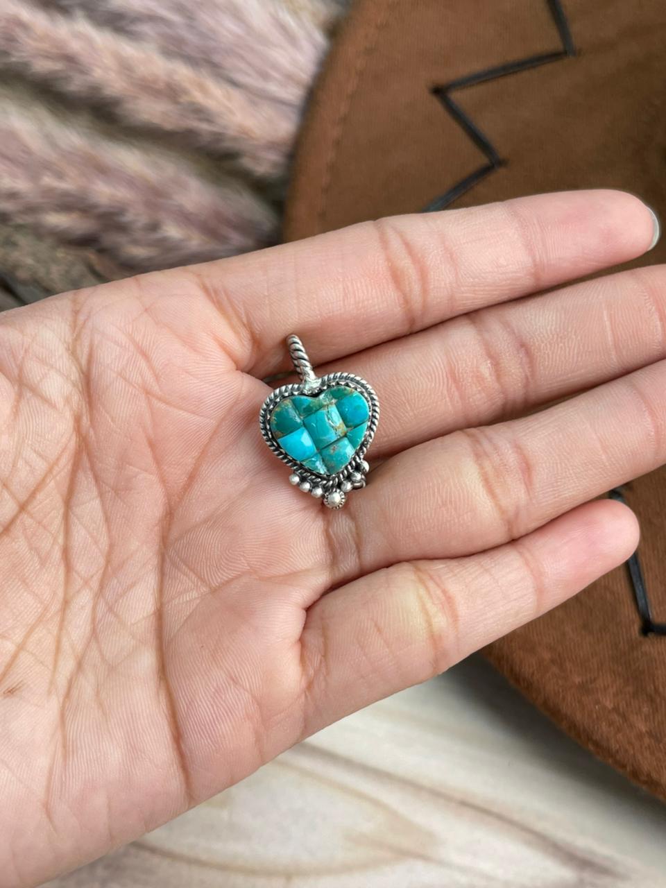 Handmade Sterling Silver Kingman Turquoise Cobble Stone Heart Hat Pin Signed Nizhoni