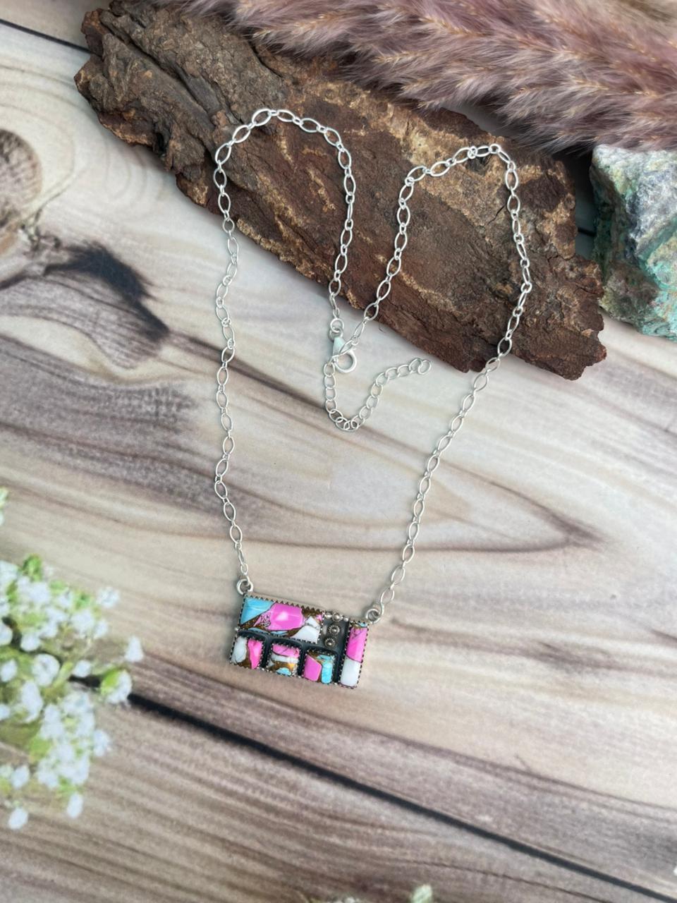 Handmade Sterling Silver Cotton Candy Necklace Signed Nizhoni