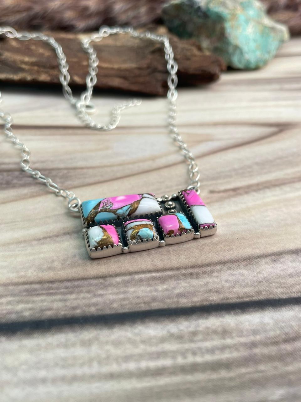 Handmade Sterling Silver Cotton Candy Necklace Signed Nizhoni