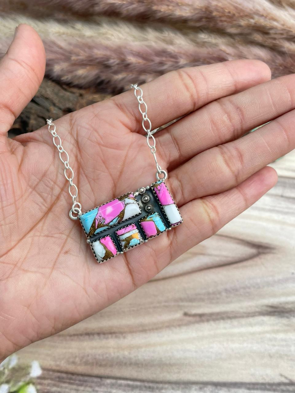 Handmade Sterling Silver Cotton Candy Necklace Signed Nizhoni
