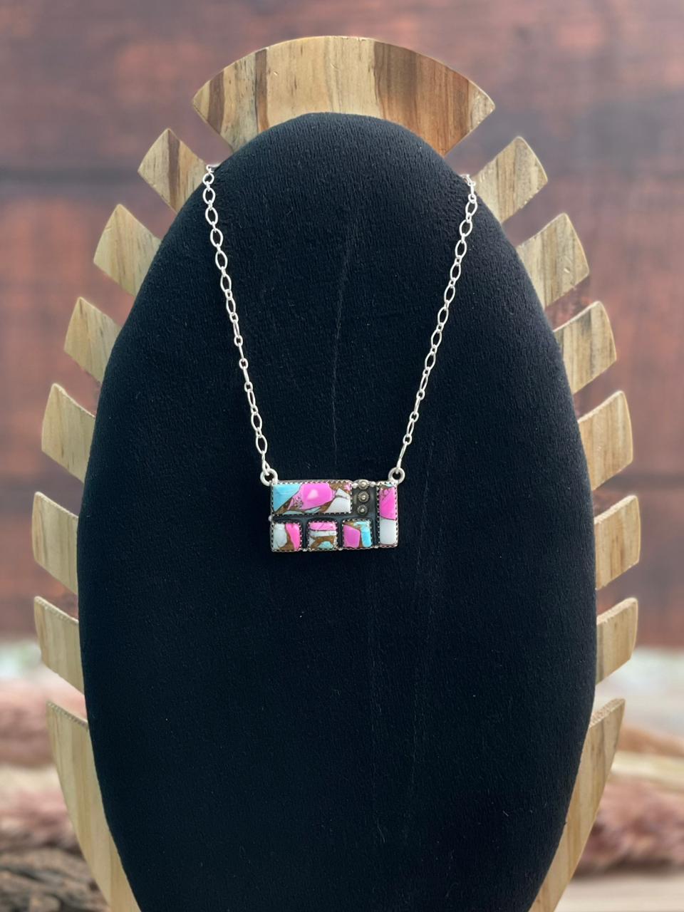 Handmade Sterling Silver Cotton Candy Necklace Signed Nizhoni