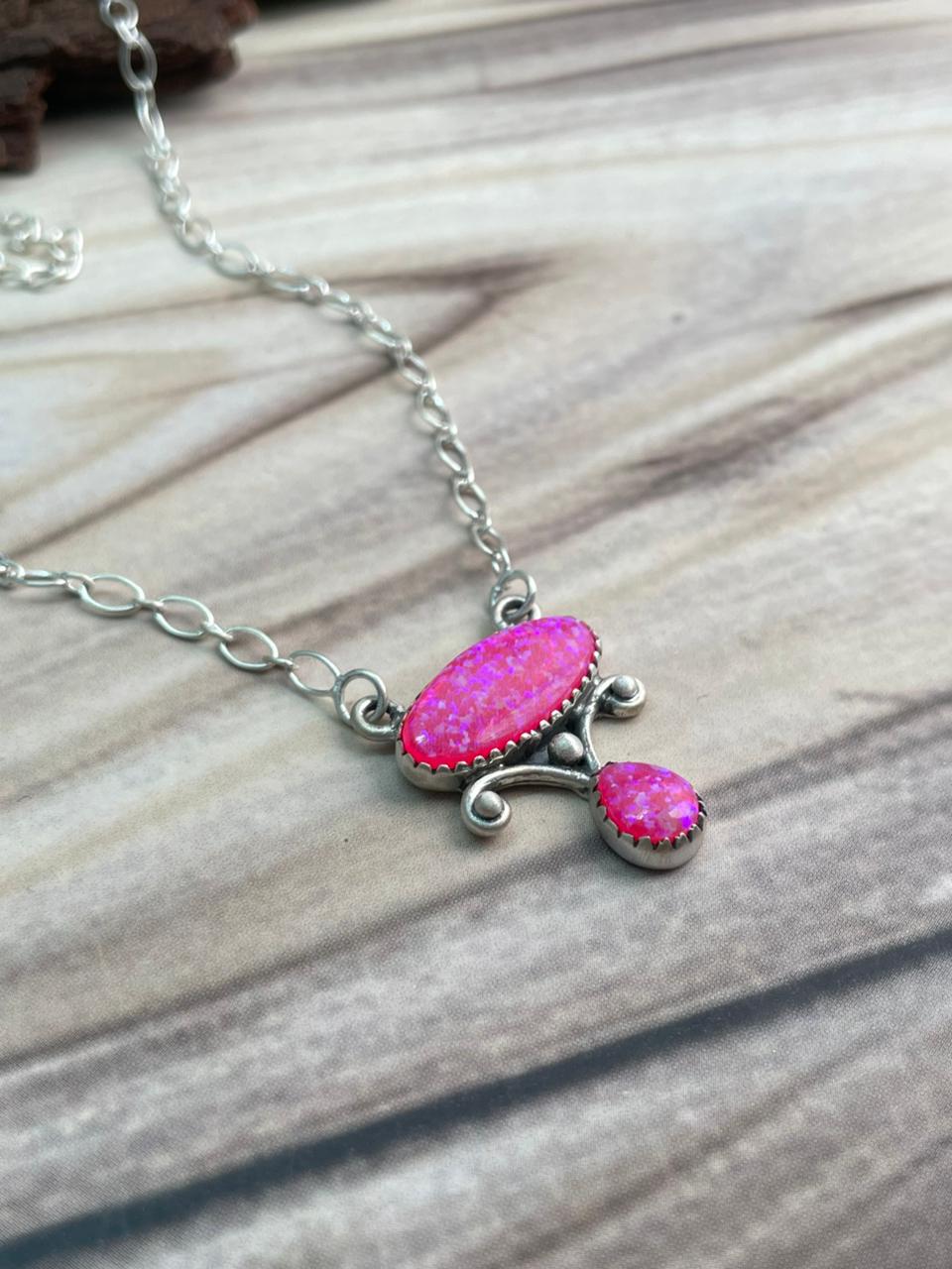 Handmade Sterling Silver Hot Pink Necklace Signed Nizhoni