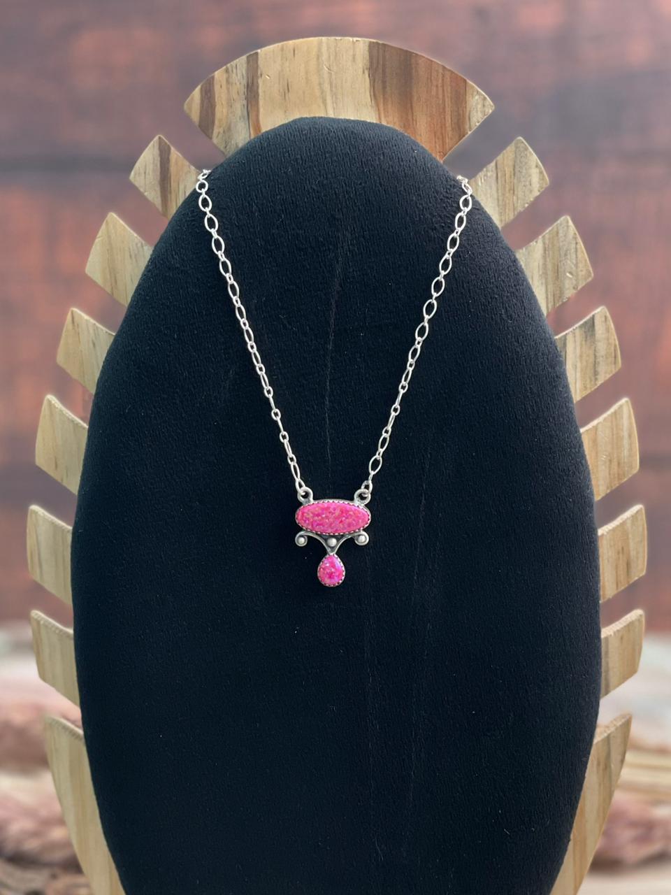 Handmade Sterling Silver Hot Pink Necklace Signed Nizhoni