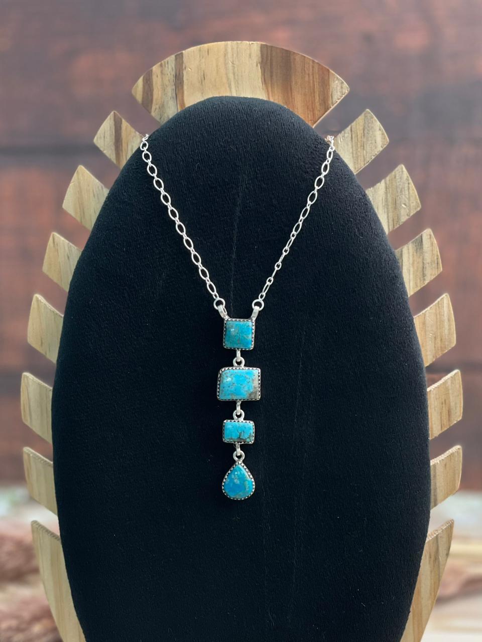 Handmade Sterling Silver Ithaca Peak Turquoise Necklace Signed Nizhoni