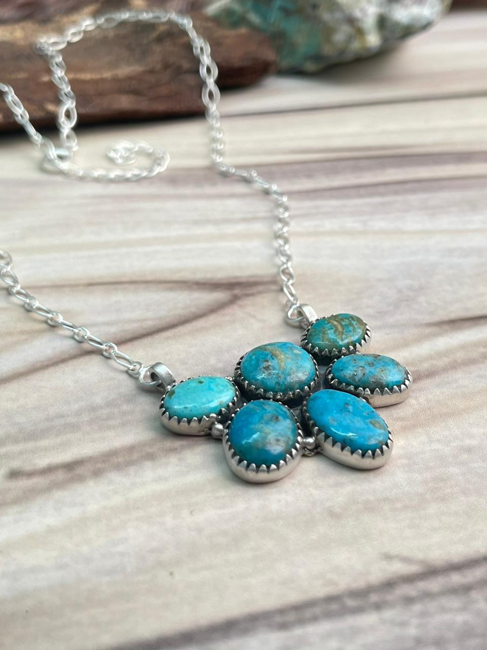Handmade Sterling Silver Ithaca Peak Turquoise Necklace Signed Nizhoni