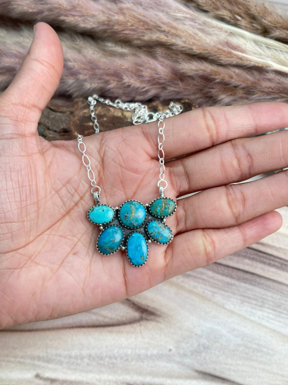 Handmade Sterling Silver Ithaca Peak Turquoise Necklace Signed Nizhoni