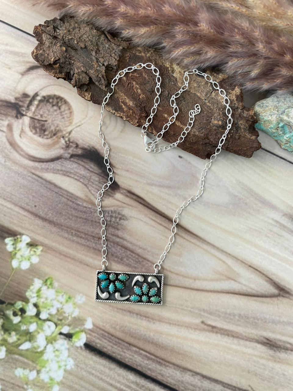 Handmade Sterling Silver Kingman Turquoise Necklace Signed Nizhoni