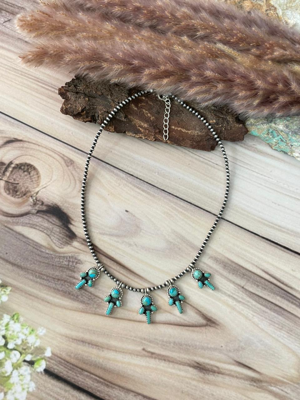Handmade Sterling Silver Kingman Turquoise Beaded Necklace Signed Nizhoni (1)