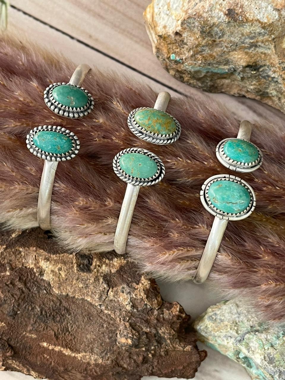 Handmade Sterling Silver Pilot Mountain Turquoise Cuff Bracelet Signed Nizhoni