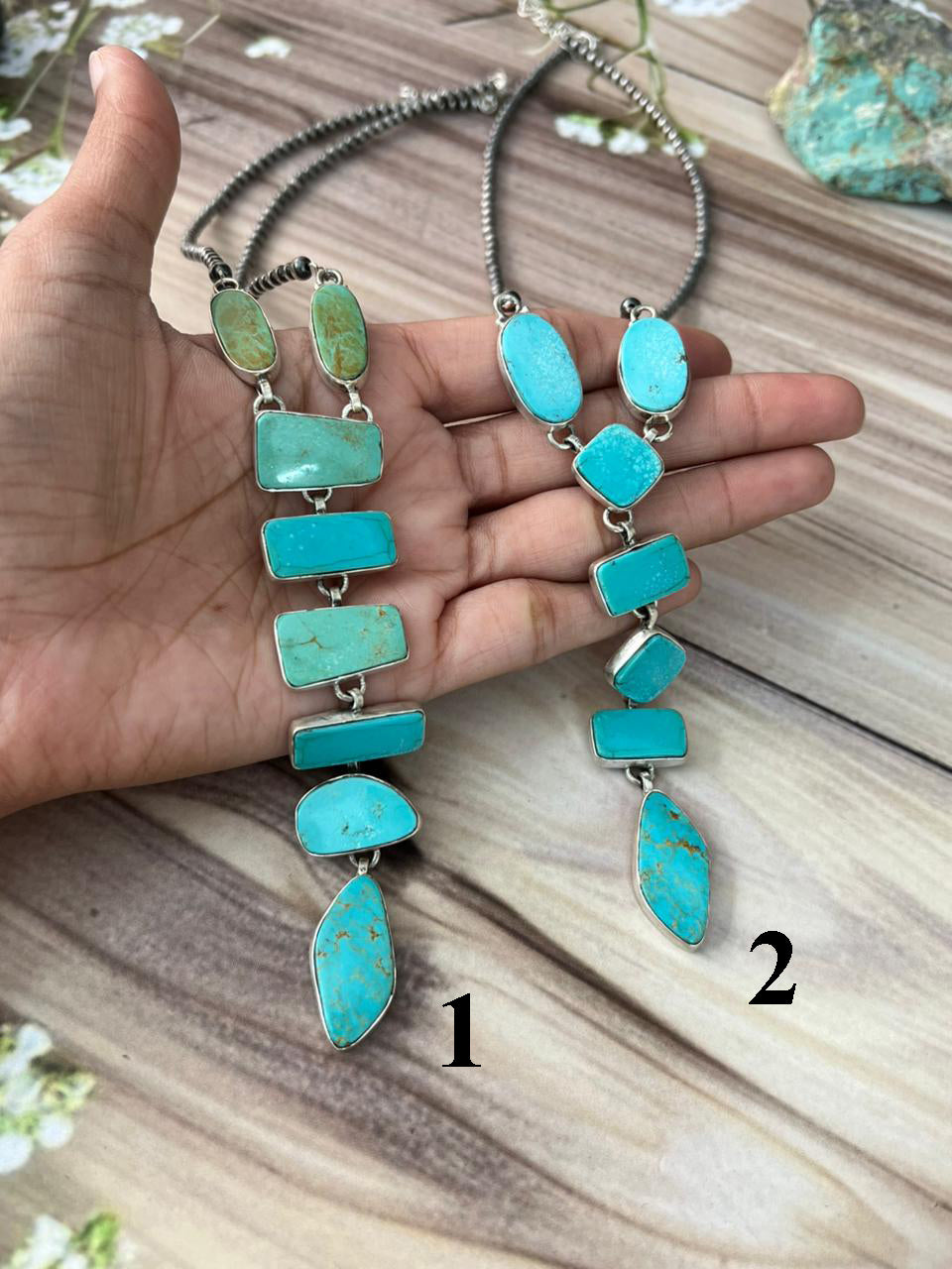 Handmade Sterling Silver Green Kingman Turquoise Collection: Beaded Necklace Signed Nizhoni