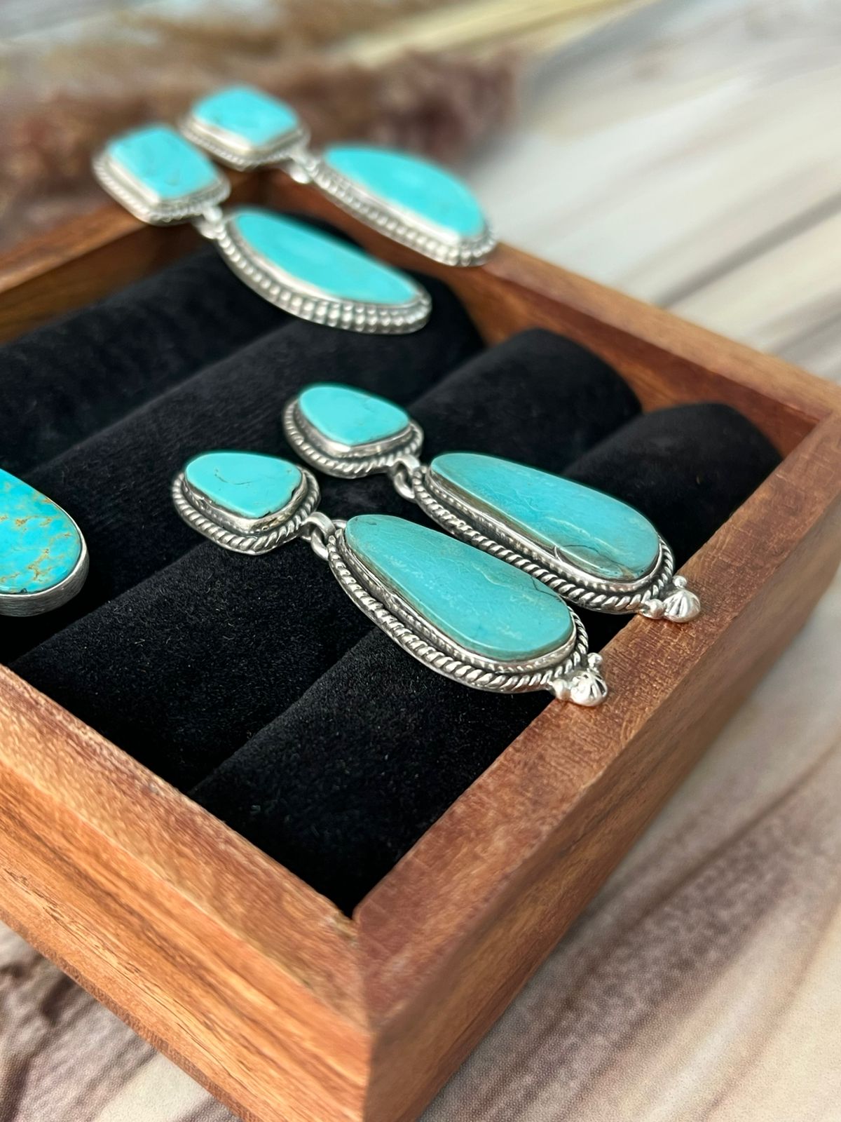 Handmade Sterling Silver Green Kingman Turquoise Collection: Post Dangle Earrings Signed Nizhoni