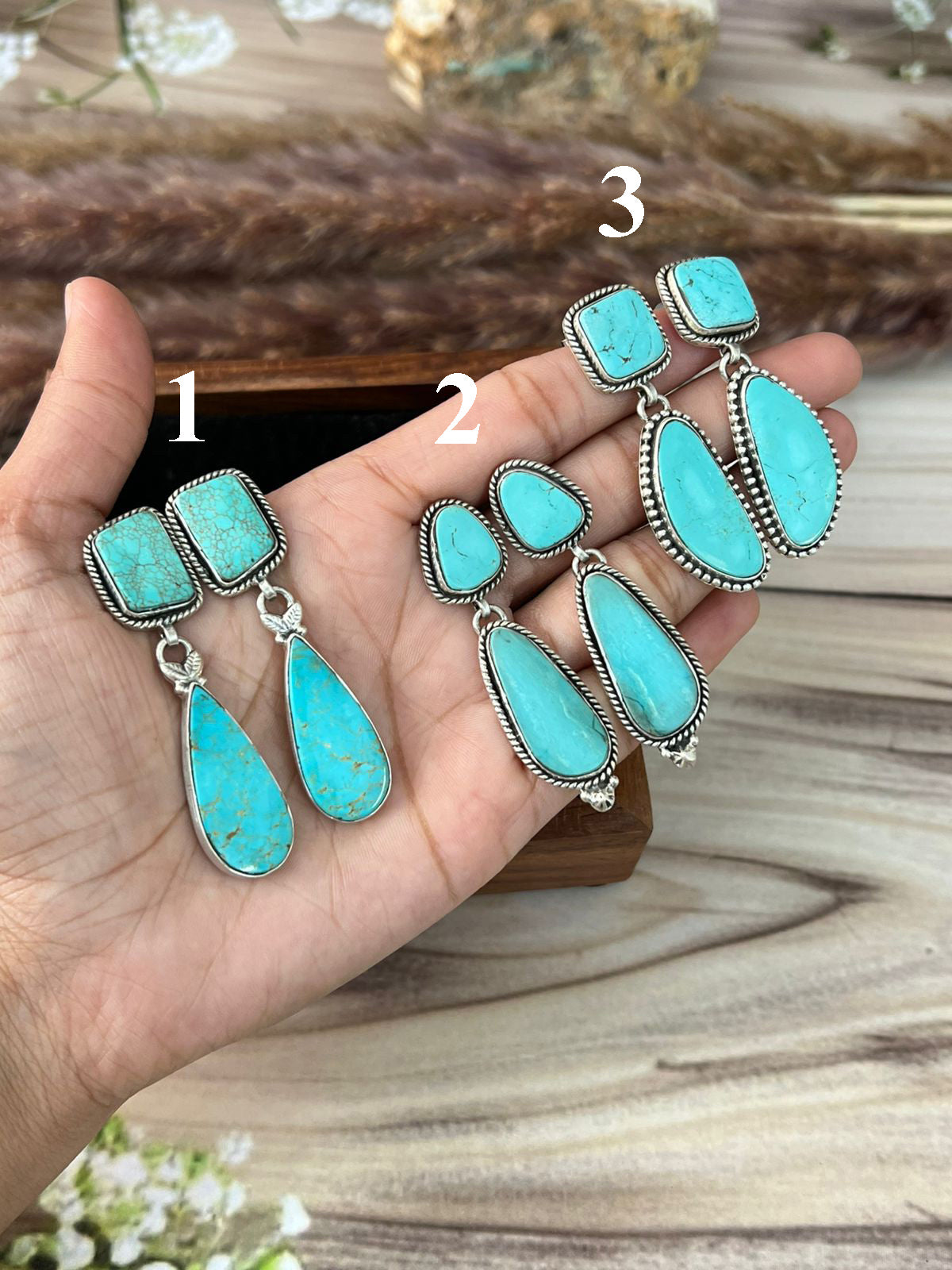 Handmade Sterling Silver Green Kingman Turquoise Collection: Post Dangle Earrings Signed Nizhoni