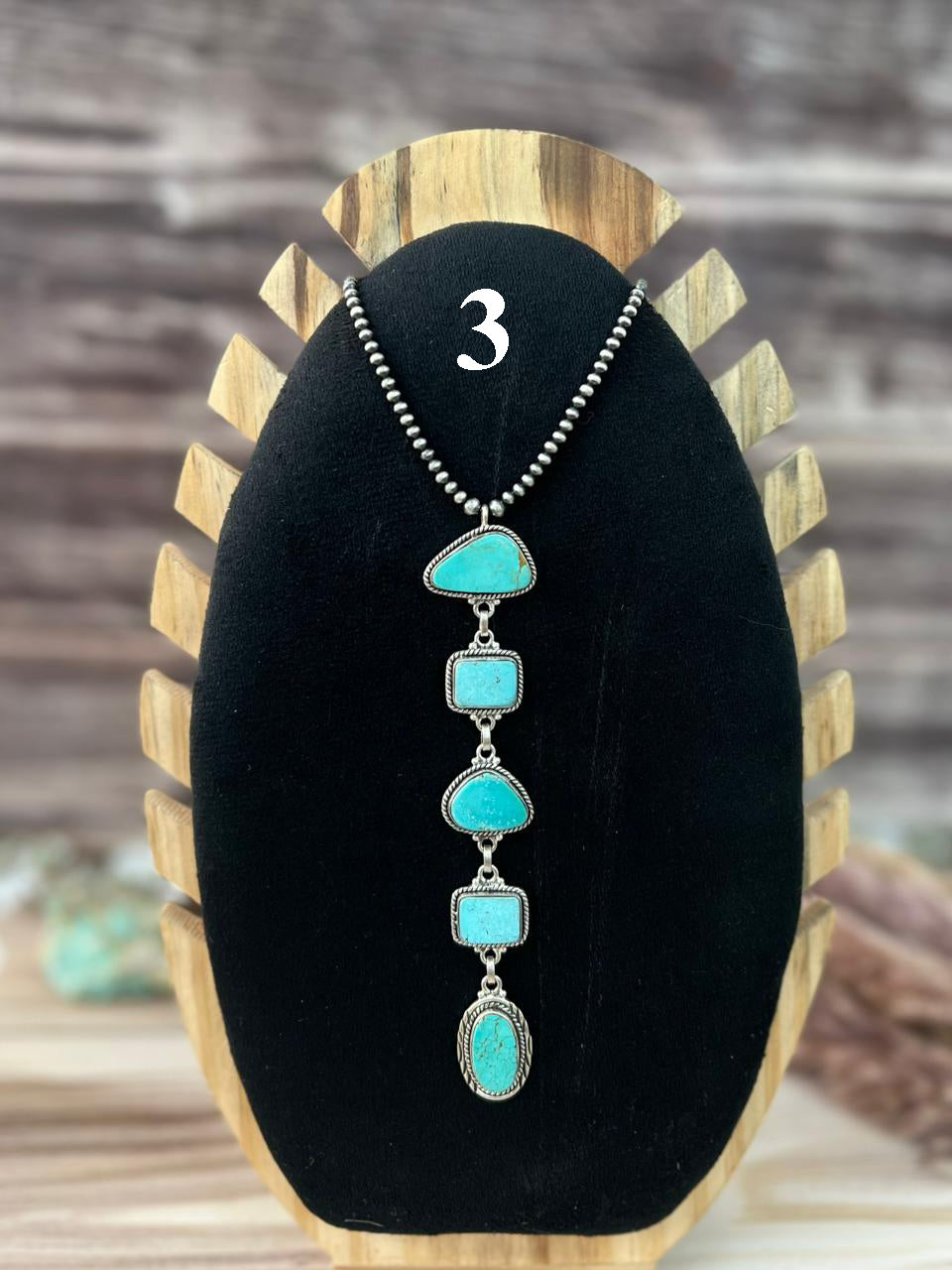 Handmade Sterling Silver Green Kingman Turquoise Collection: Beaded Necklace Signed Nizhoni