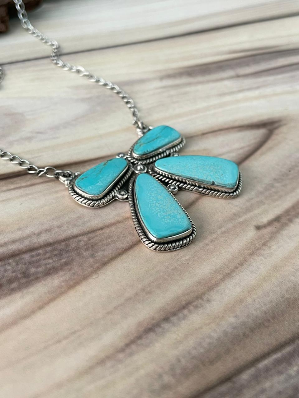 Handmade Sterling Silver Green Kingman Turquoise Collection: Necklace Signed Nizhoni