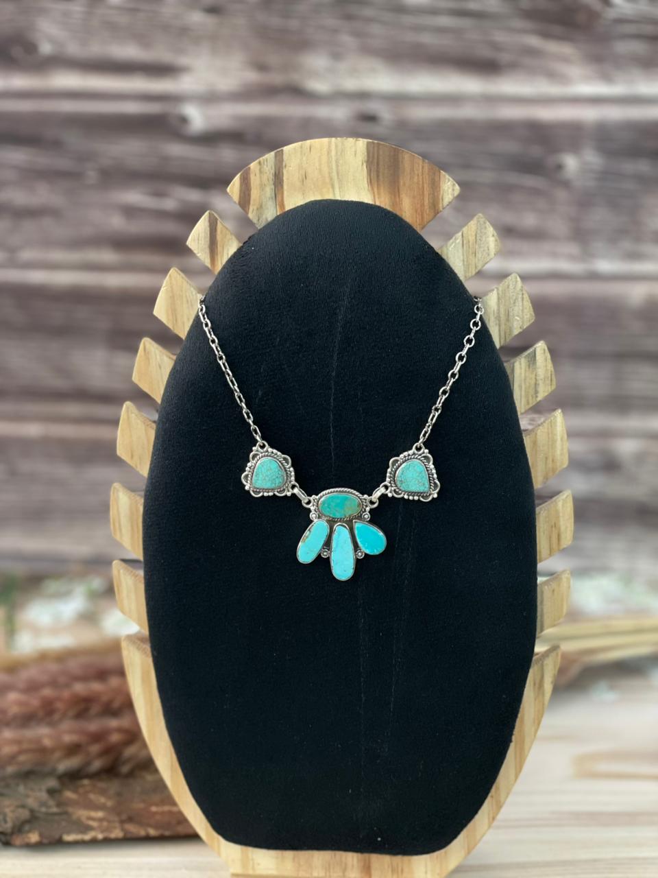 Handmade Sterling Silver Green Kingman Turquoise Collection: Choker Necklace Signed Nizhoni