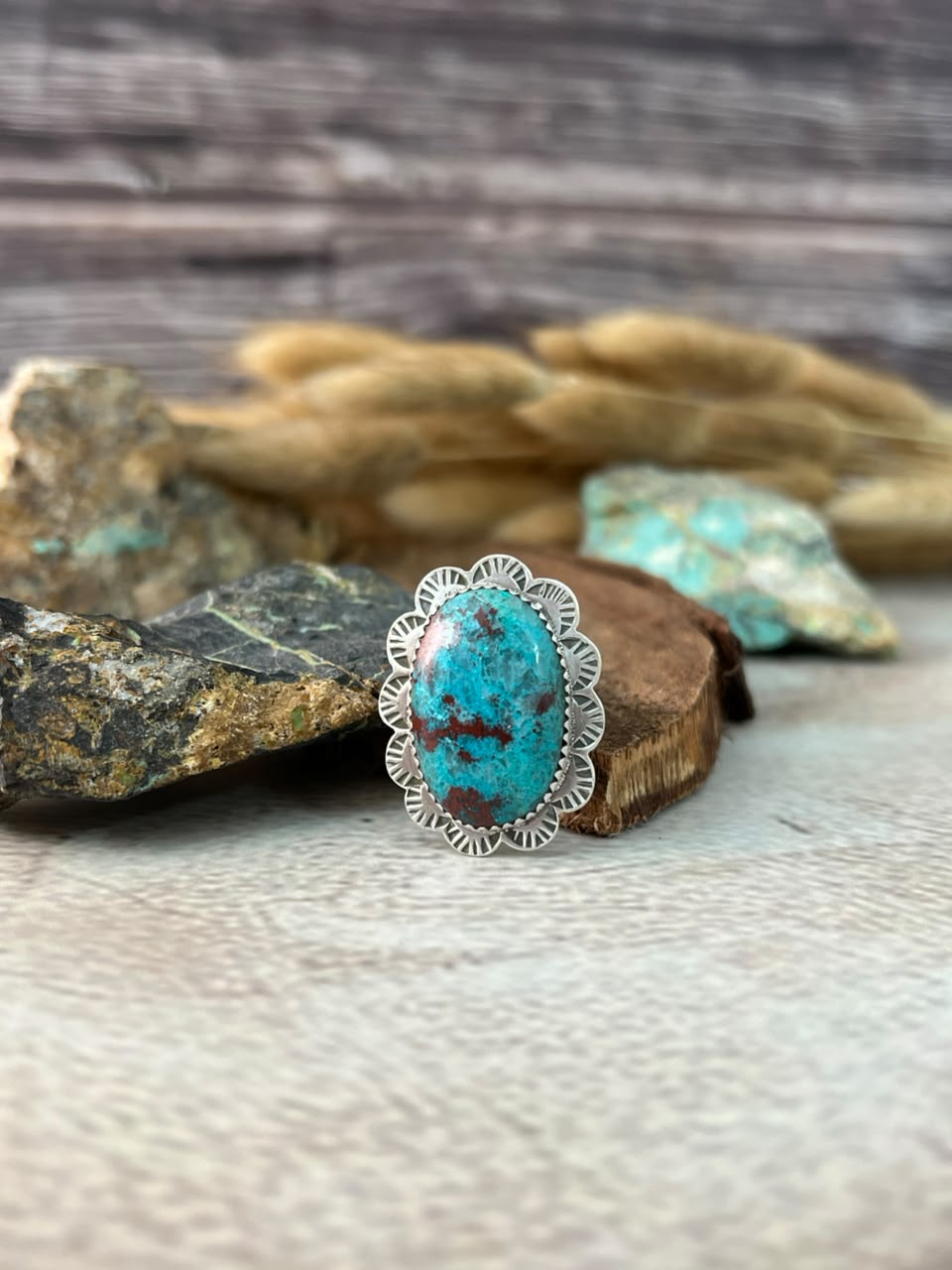 Handmade Sterling Silver Gem Silica Adjustable Ring Signed Nizhoni