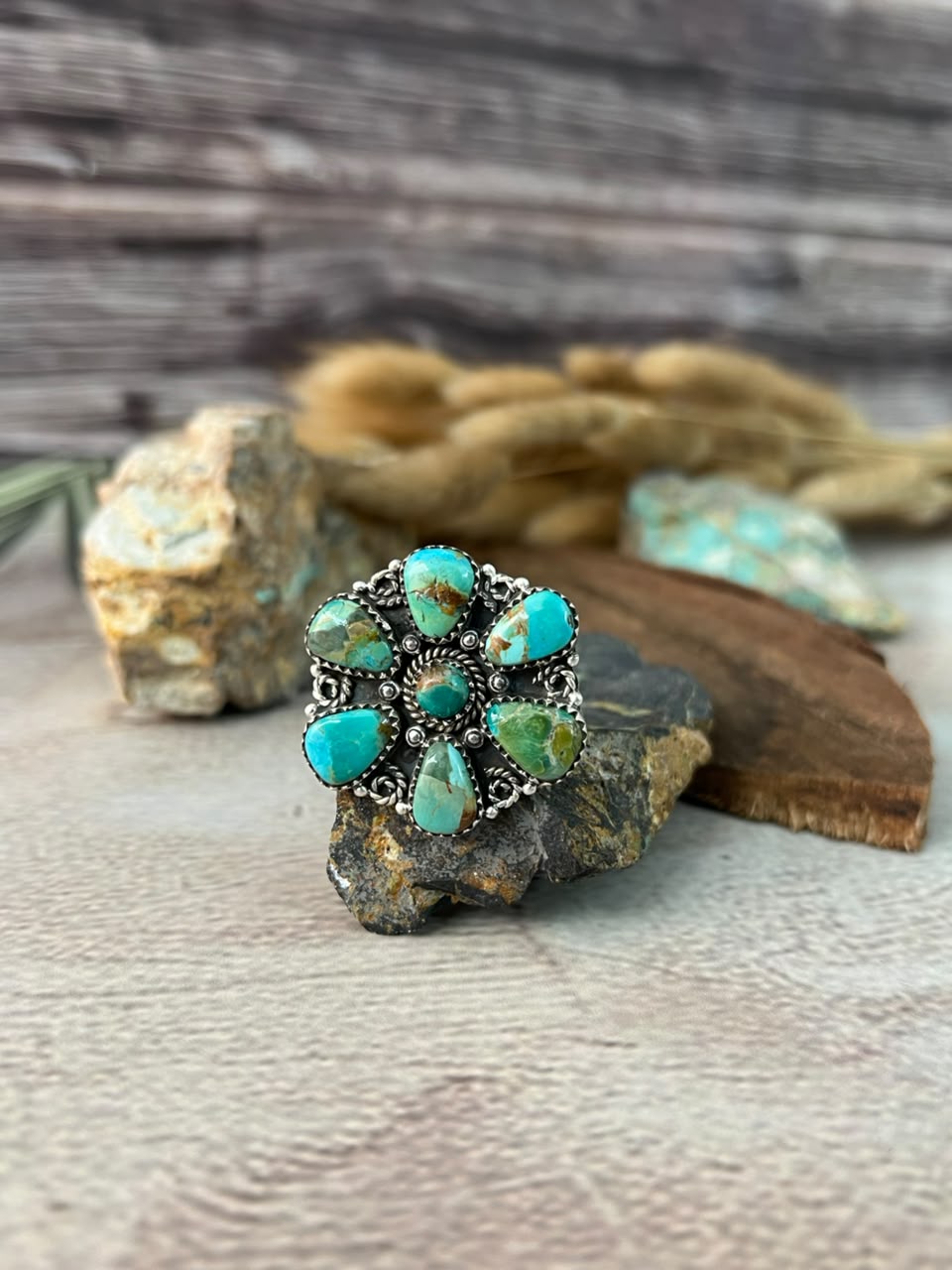 Handmade Sterling Silver Kingman Turquoise Adjustable Ring Signed Nizhoni (7)