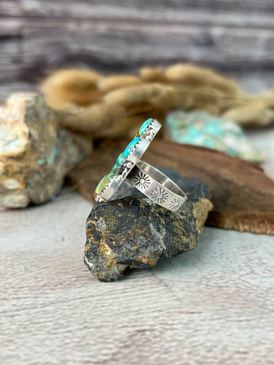 Handmade Sterling Silver Kingman Turquoise Adjustable Ring Signed Nizhoni (7)