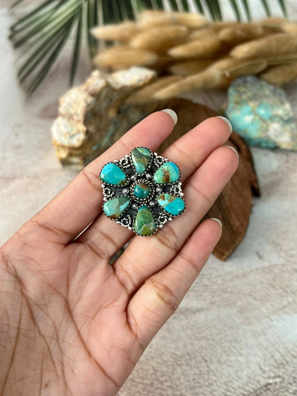 Handmade Sterling Silver Kingman Turquoise Adjustable Ring Signed Nizhoni (7)
