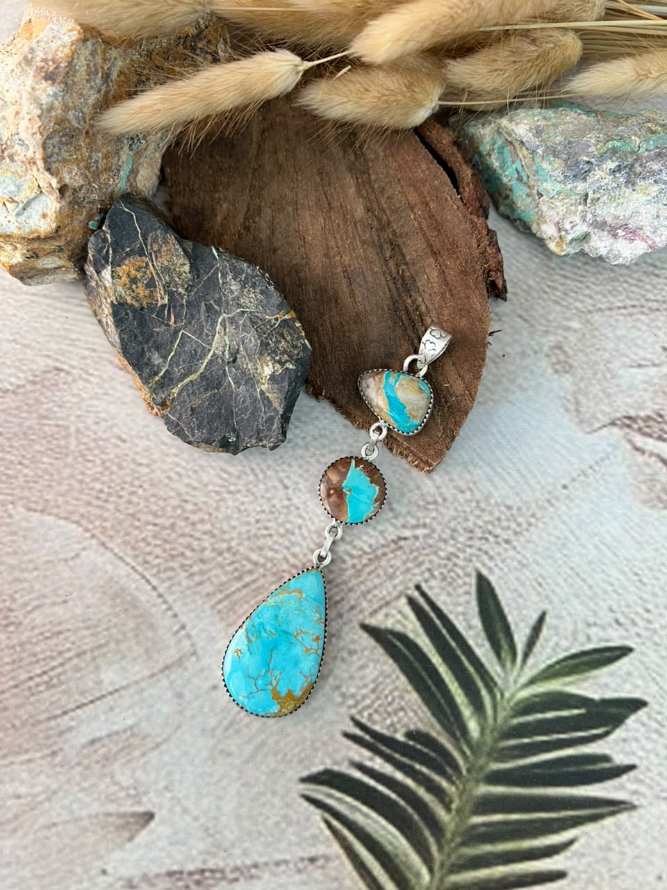 Handmade Sterling Silver Royston Ribbon Turquoise Pendant Signed Nizhoni
