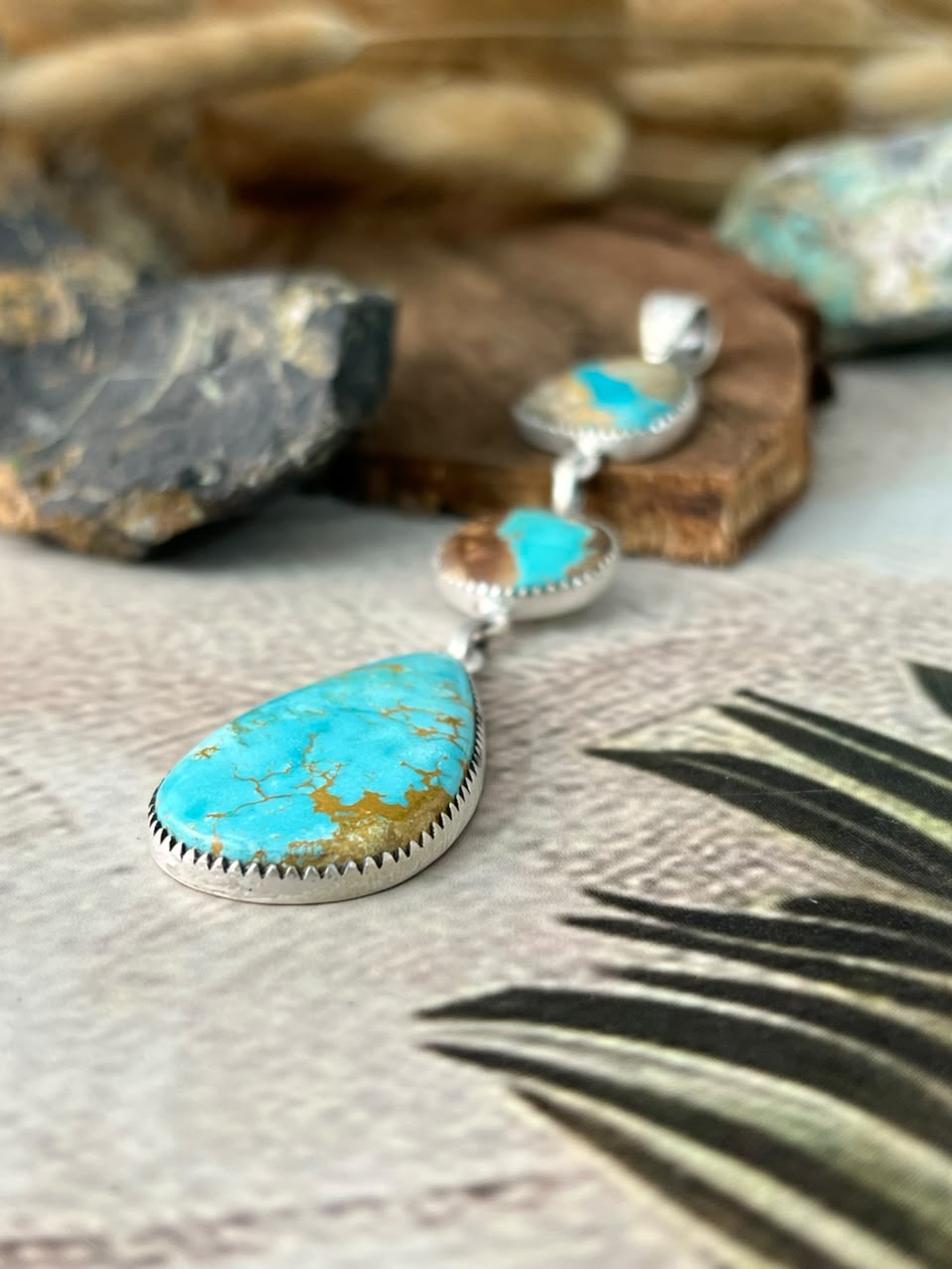 Handmade Sterling Silver Royston Ribbon Turquoise Pendant Signed Nizhoni