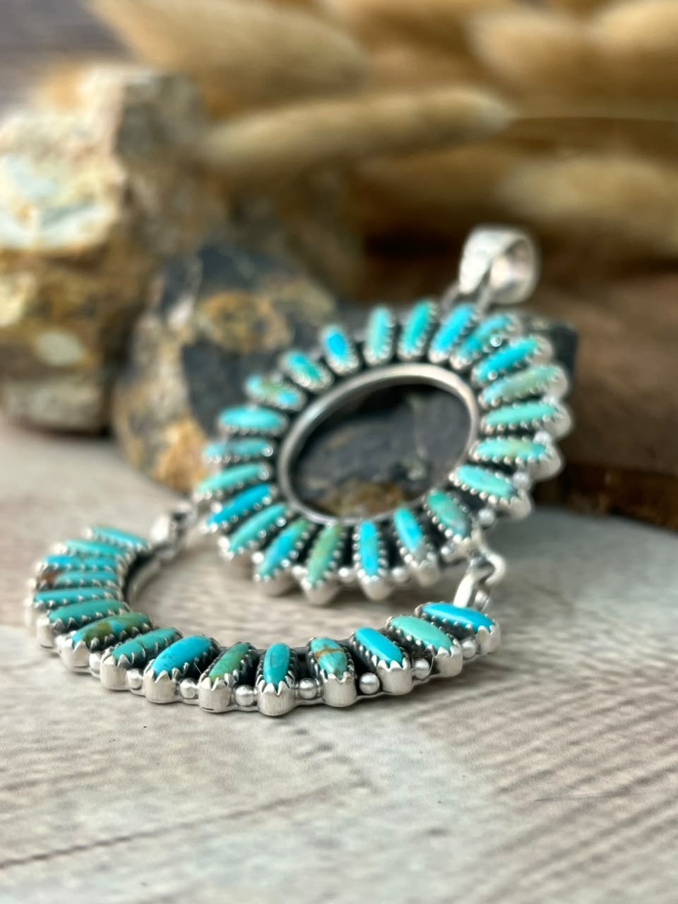 Handmade Sterling Silver Kingman Turquoise Pendant Signed Nizhoni