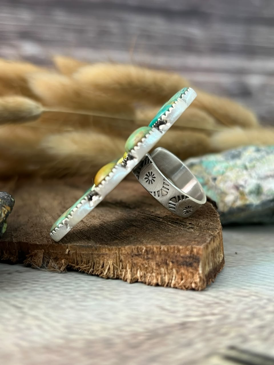 Handmade Sterling Silver Cripple Creek with Palomino Turquoise Adjustable Ring Signed Nizhoni (8)