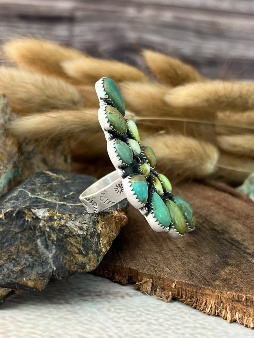 Handmade Sterling Silver Cripple Creek with Palomino Turquoise Adjustable Ring Signed Nizhoni (9)