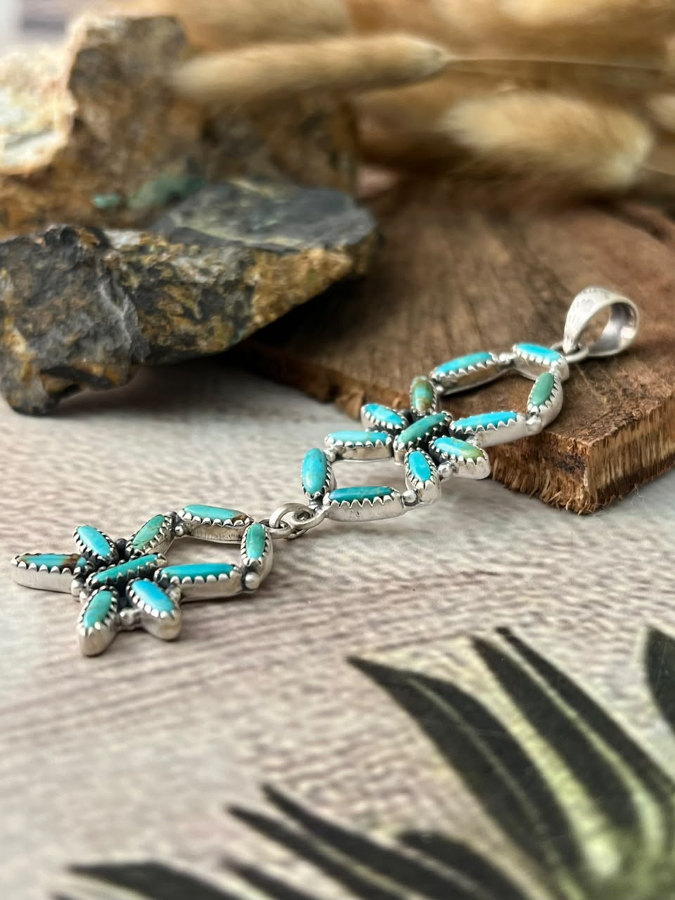 Handmade Sterling Silver Kingman Turquoise Pendant Signed Nizhoni