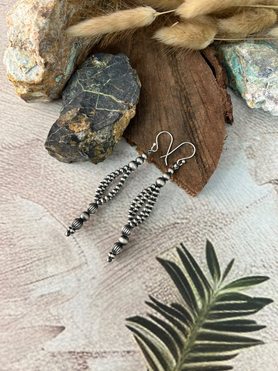 Handmade Sterling Silver Hook Dangle Beaded Earrings