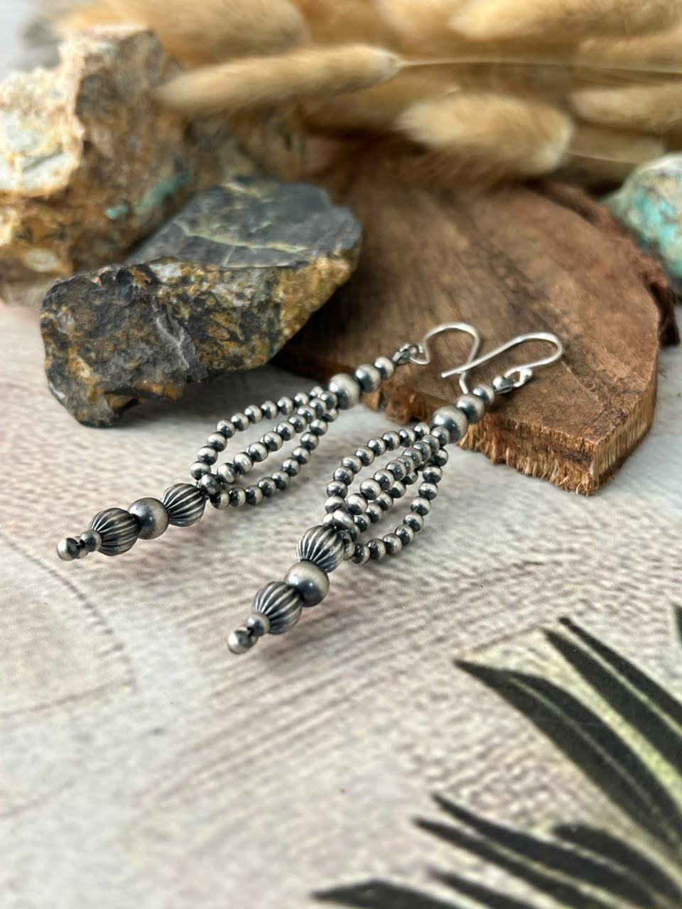 Handmade Sterling Silver Hook Dangle Beaded Earrings