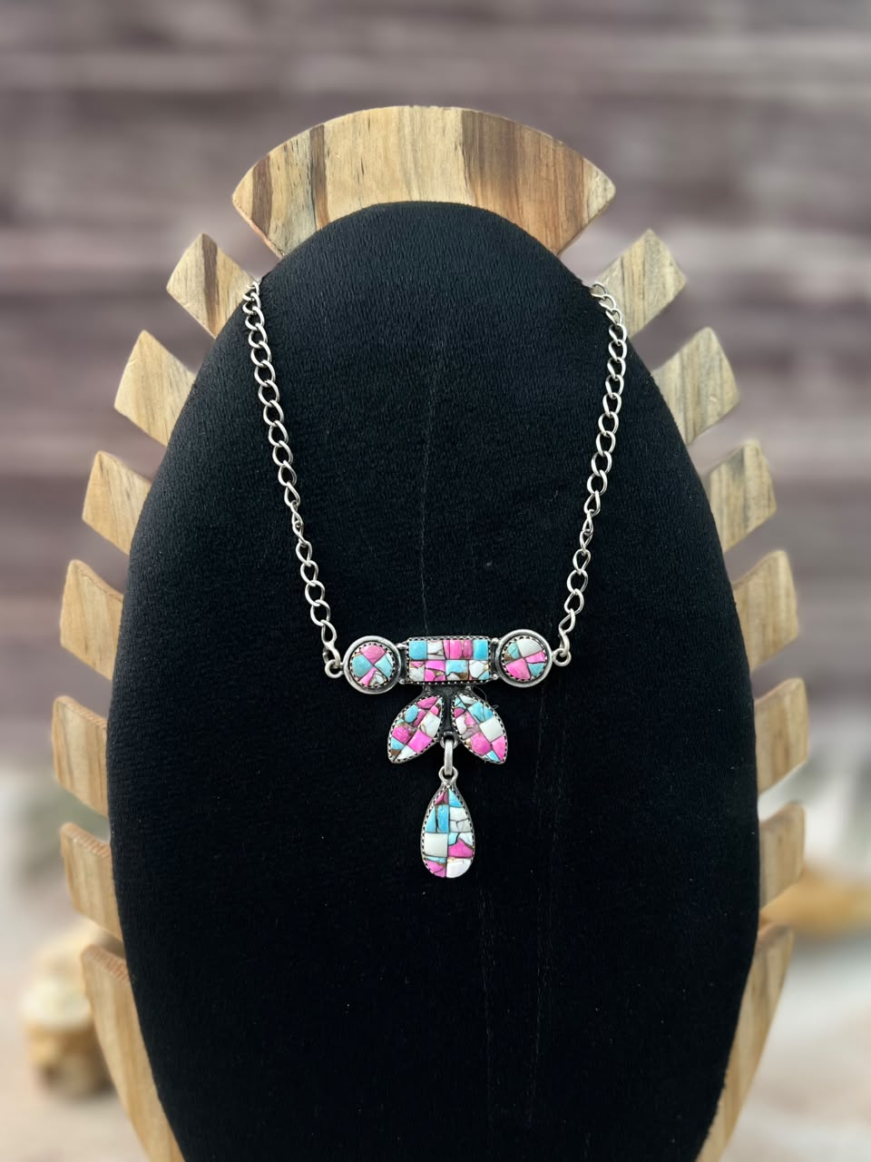 Handmade Sterling Silver Cotton Candy Cobble Stone Necklace Signed Nizhoni