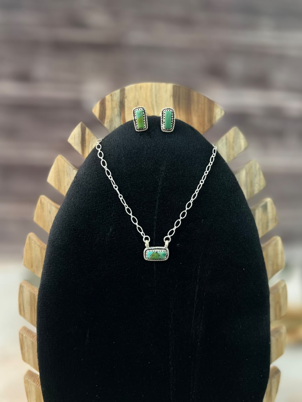 Handmade Sterling Silver Kingman Turquoise Necklace and Earrings Set Signed Nizhoni