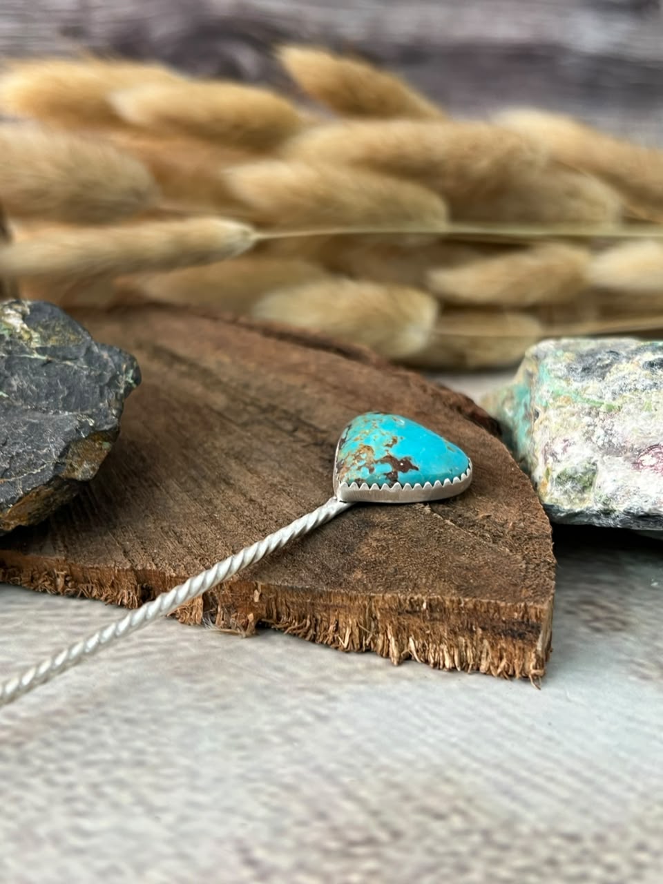 Handmade Sterling Silver Kingman Turquoise Heart Hair Pin Signed Nizhoni