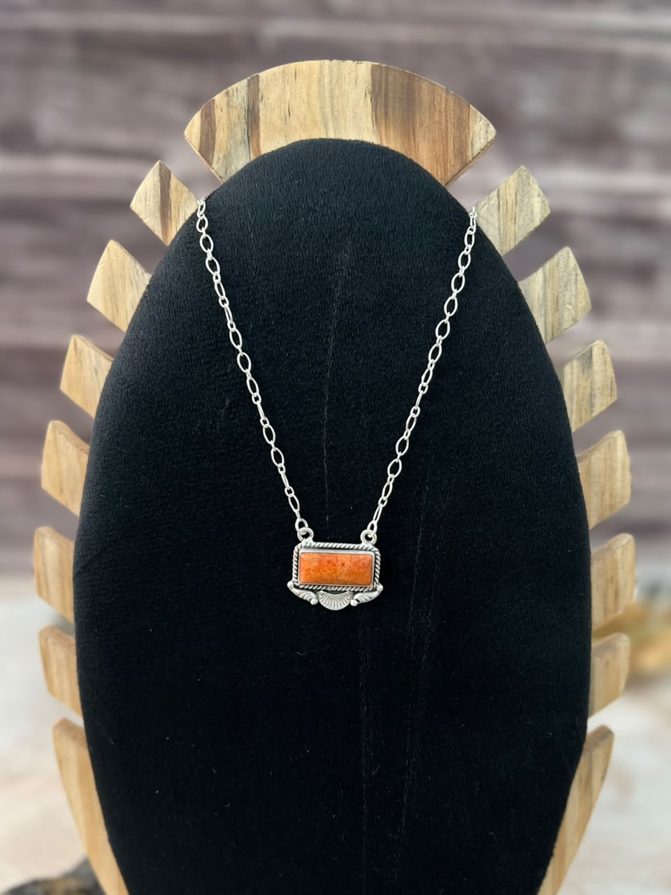 Handmade Sterling Silver Orange Mojave Necklace Signed Nizhoni