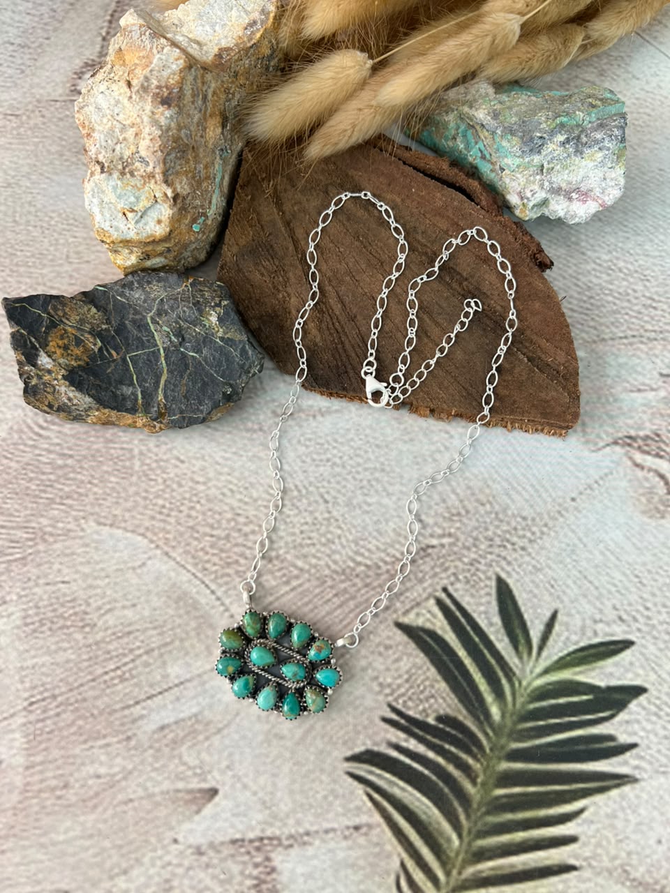 Handmade Sterling Silver Kingman Turquoise Necklace Signed Nizhoni
