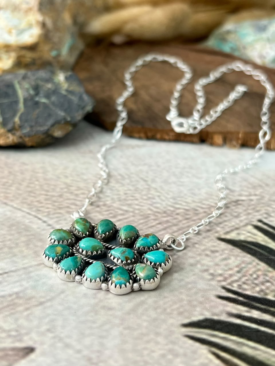 Handmade Sterling Silver Kingman Turquoise Necklace Signed Nizhoni