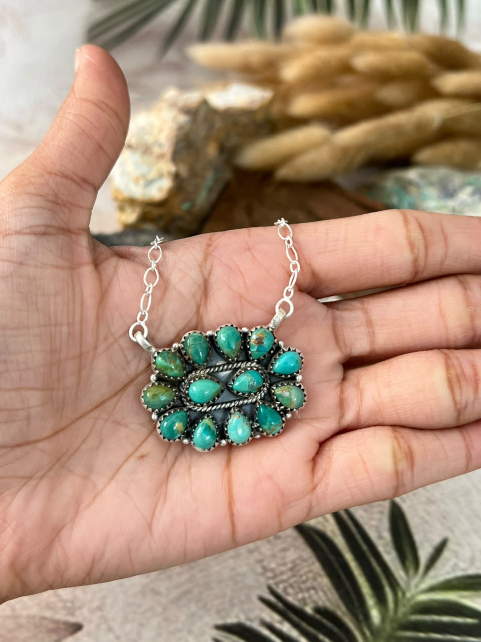 Handmade Sterling Silver Kingman Turquoise Necklace Signed Nizhoni