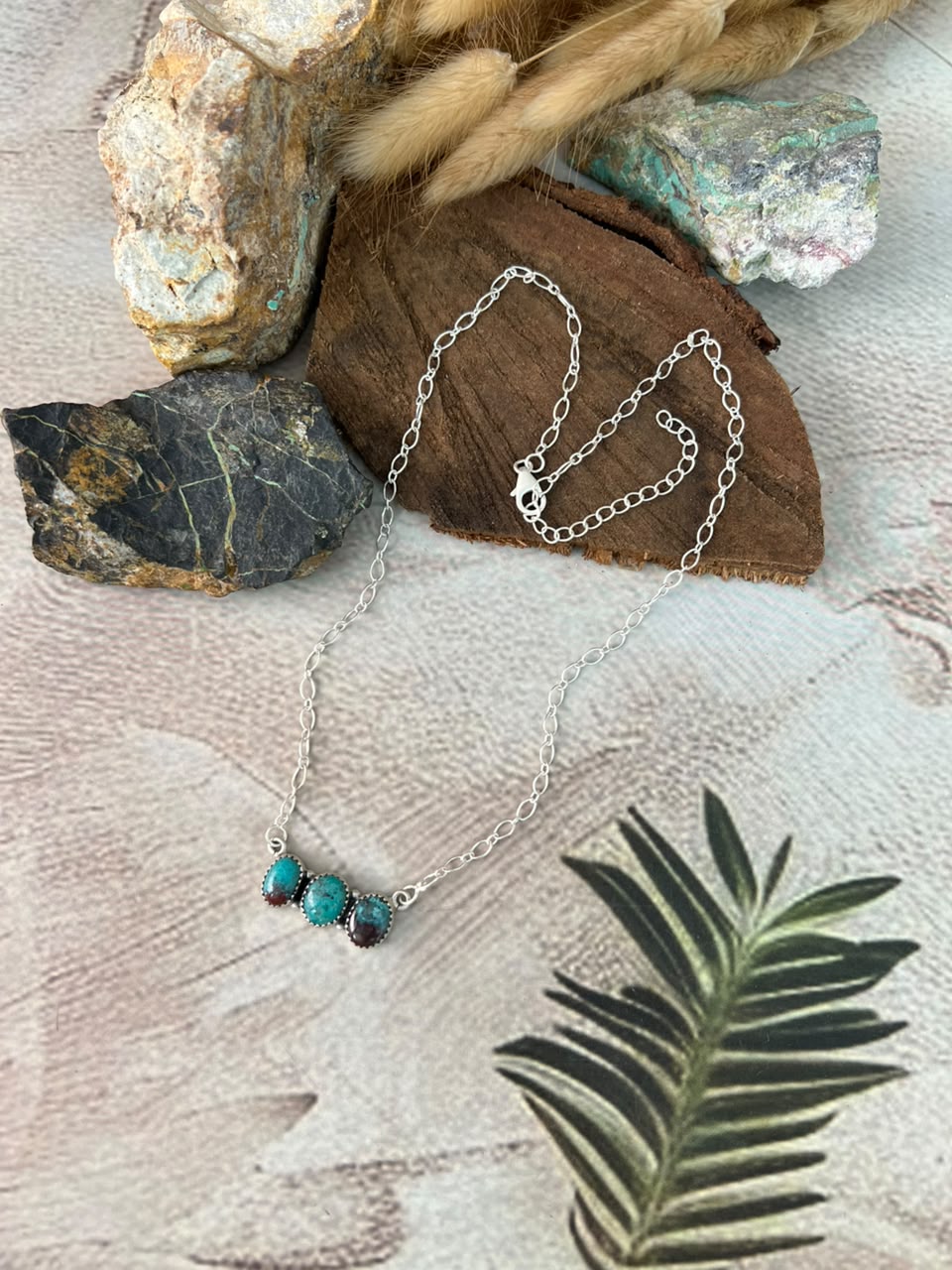 Handmade Sterling Silver Gem Silica Necklace Signed Nizhoni