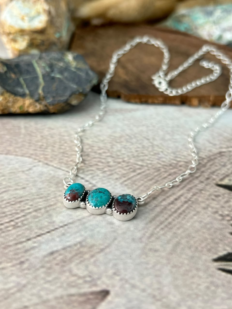 Handmade Sterling Silver Gem Silica Necklace Signed Nizhoni