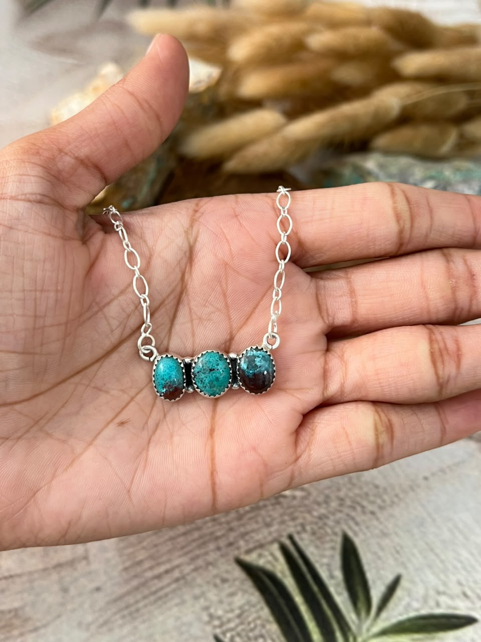 Handmade Sterling Silver Gem Silica Necklace Signed Nizhoni