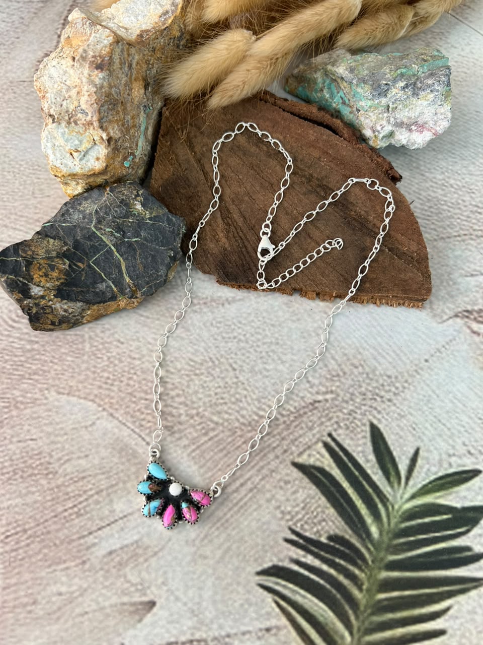 Handmade Sterling Silver Cotton Candy Necklace Signed Nizhoni