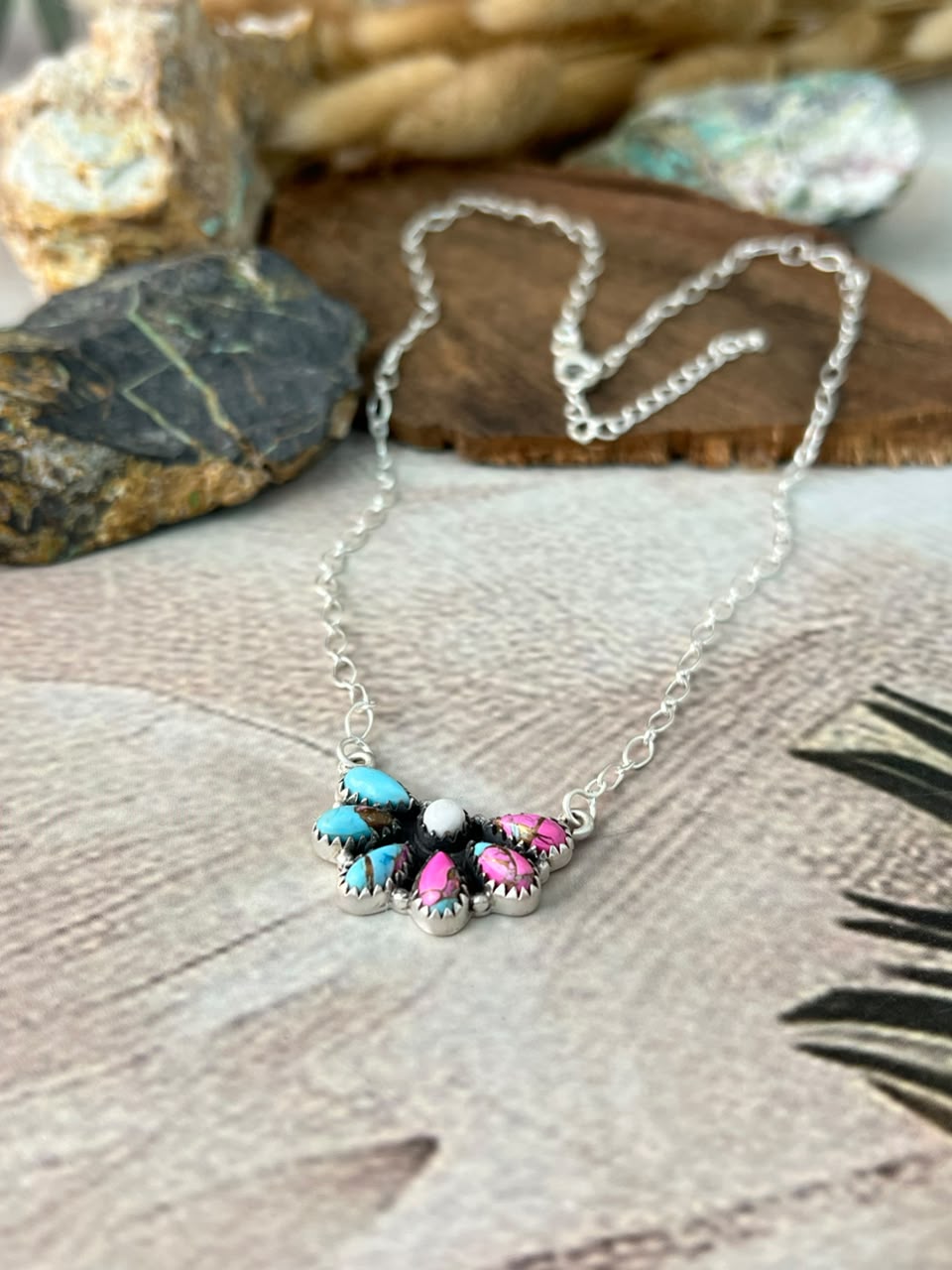 Handmade Sterling Silver Cotton Candy Necklace Signed Nizhoni