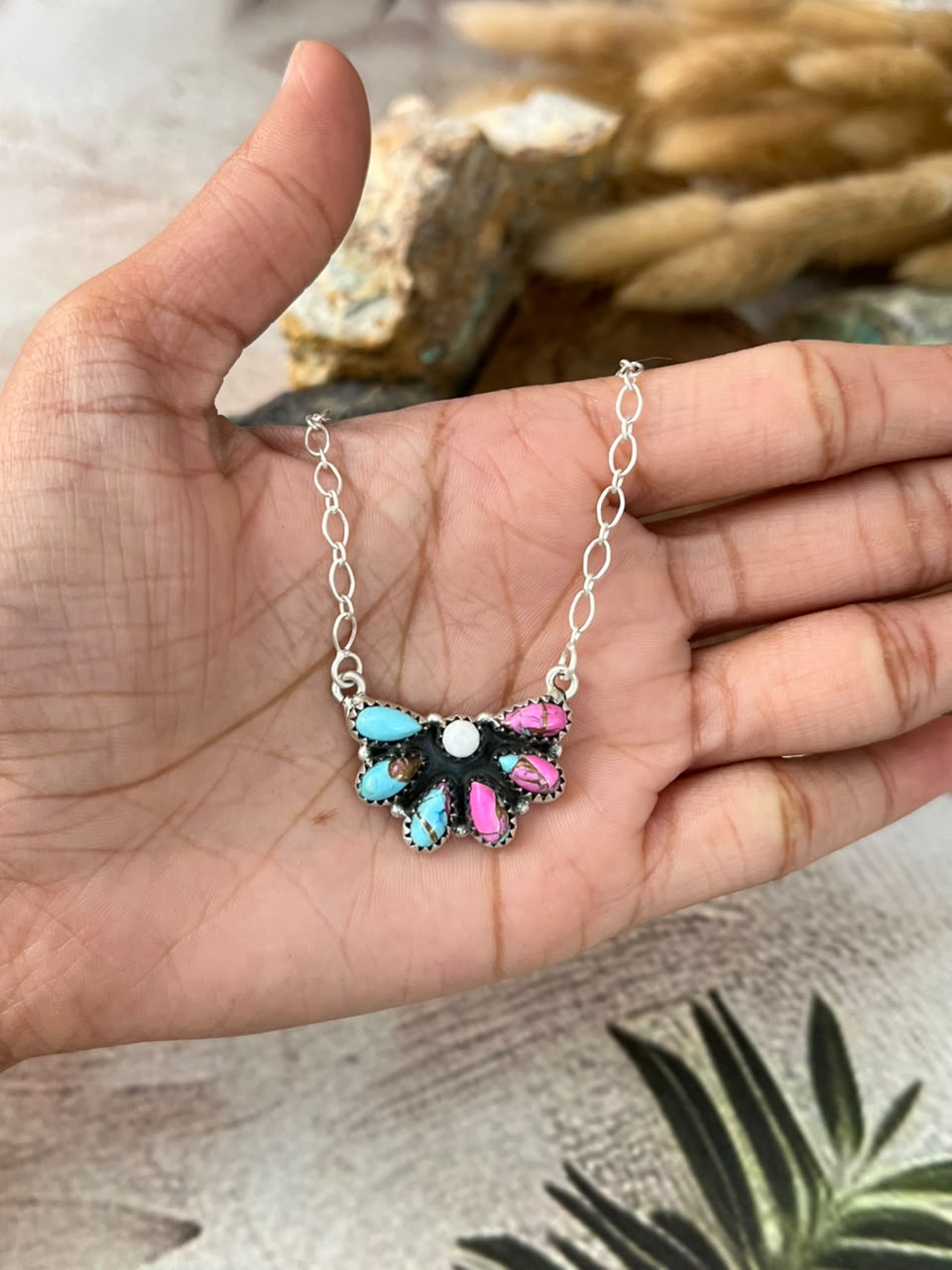 Handmade Sterling Silver Cotton Candy Necklace Signed Nizhoni