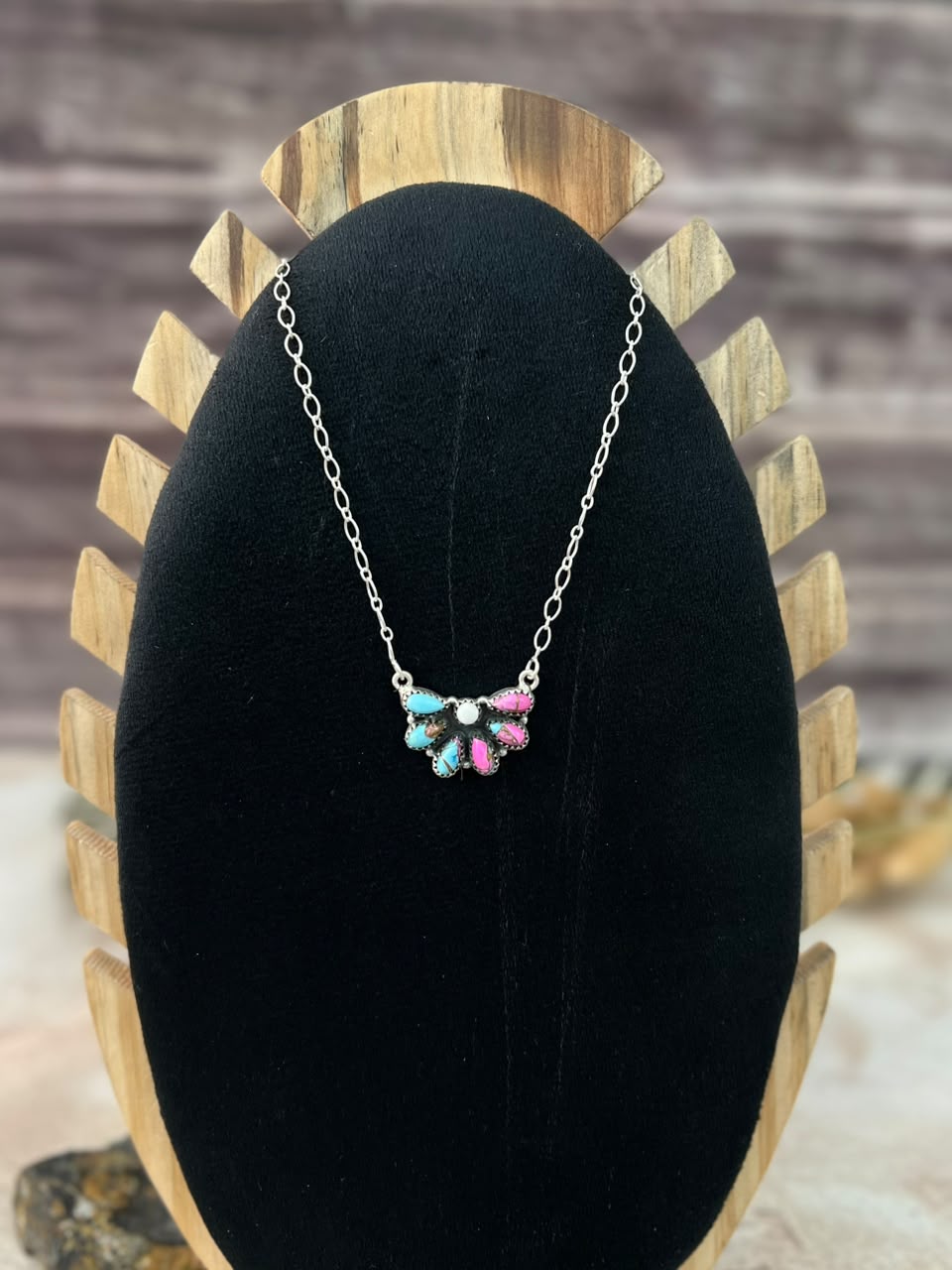 Handmade Sterling Silver Cotton Candy Necklace Signed Nizhoni