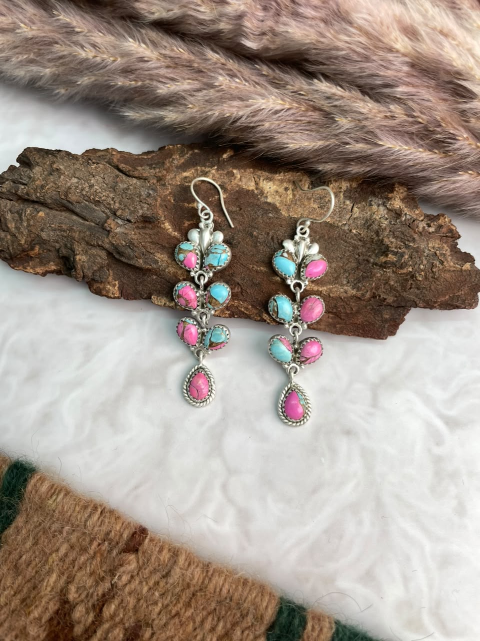 Handmade Sterling Silver Cotton Candy Hook Dangle Earrings Signed Nizhoni