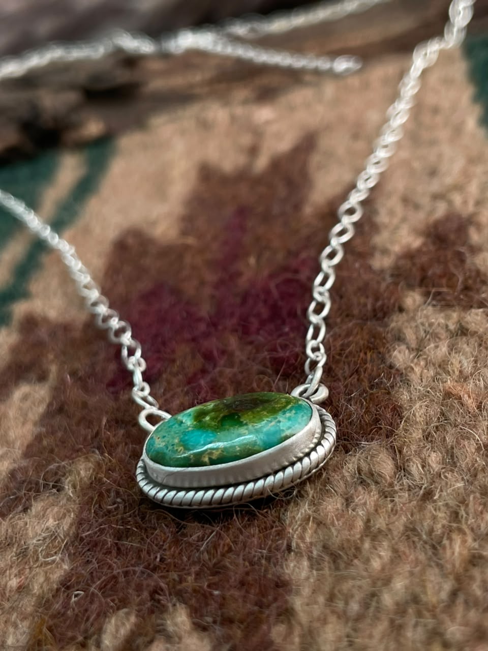 Handmade Sterling Silver Sonoran Mountain Turquoise Necklace Signed Nizhoni