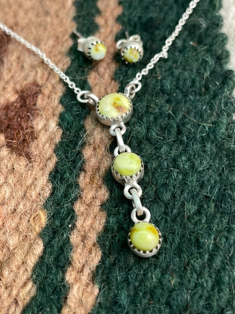 Handmade Sterling Silver Palomino Turquoise Necklace and Earrings Set Signed Nizhoni