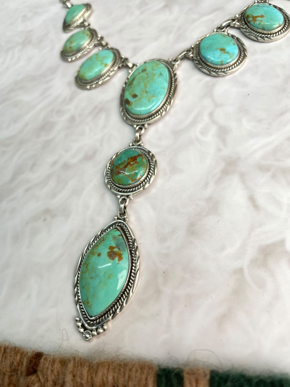 Handmade Sterling Silver Carico Lake Turquoise Drop Necklace Signed Nizhoni