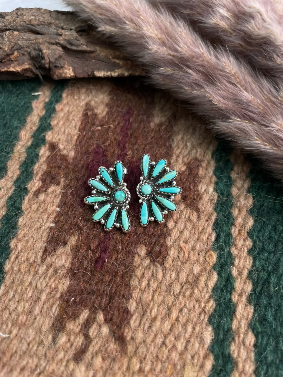 Handmade Sterling Silver Kingman Turquoise Post Studs Earrings Signed Nizhoni